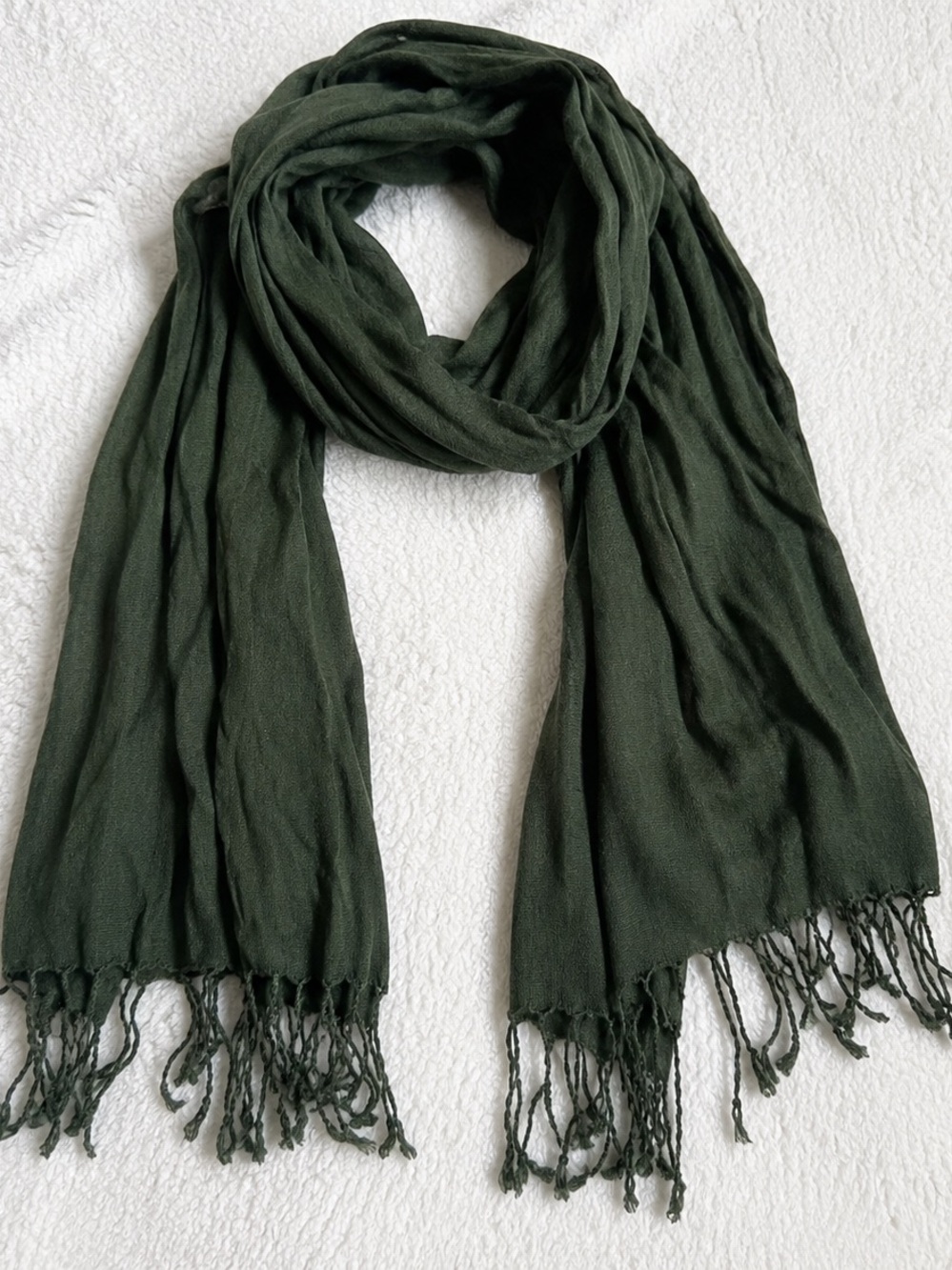 Dark Green Women's Scarf - Lightweight Fringed Wrap